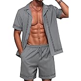 ZSJR Mens 2 Pieces Linen Set Short Sleeve Shirt and Shorts Resort Wear Summer Vacation Beach Yoga Matching Outfits