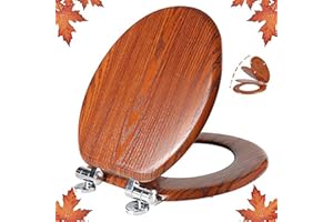 Round Toilet Seat Molded Wood Toilet Seat with Quietly Close and Quick Release Hinges, Easy to Install also Easy to Clean by Angol Shiold (Round, Brownish Red)