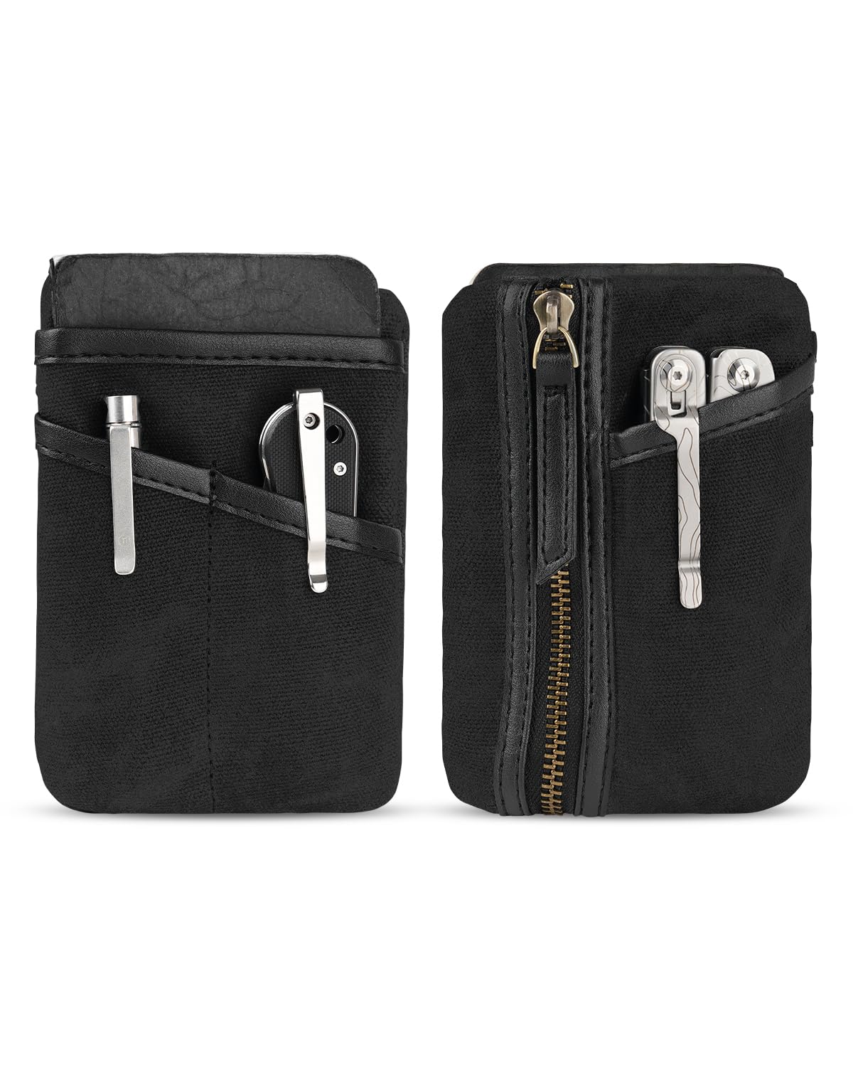 Photo 1 of SAYRAM SP10 Waxed Canvas EDC Pouch, EDC Pocket Organizer Pouch for Men, Small Pocket Organizer Pouch for Coins, Phone, Multitool, Flashlight, EDC Gears (Black)