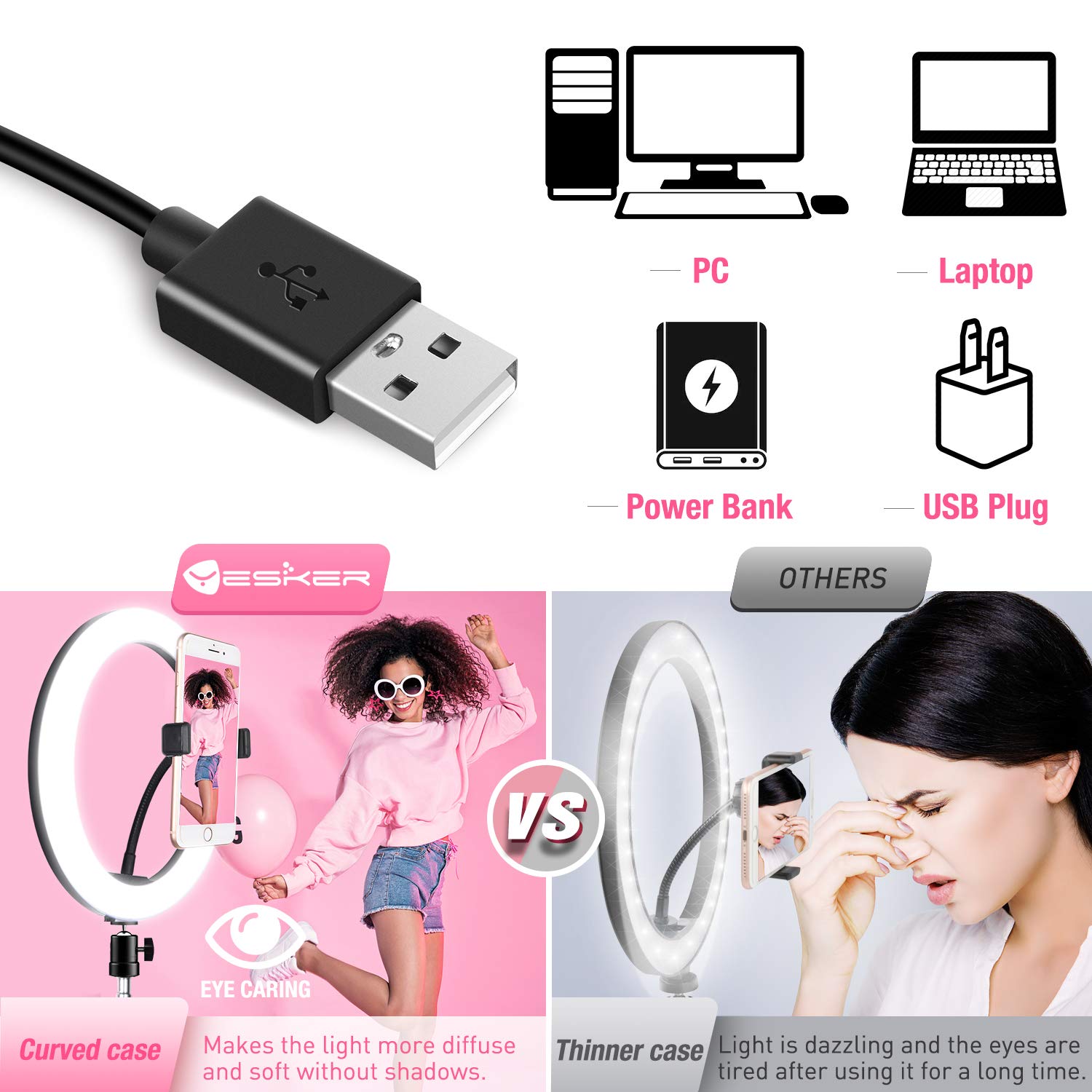 Yesker 10'' Ring Light with 51” Tripod Flexible Stand LED Selfie RingLight 10 Brightness with Camera Remote Shutter Phone Holder for TikTok YouTube Video Live Stream Makeup…
