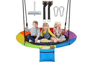 PUULIVEE 900lbs 40" Outdoor Saucer Tree Swing for Kids Adults | Anti-Sagging Flying Swings for Swing Set | 900D Wear Resistant Round Swings for Outside Tree with Zipper Pocket & Hanging Straps (Multicolored)