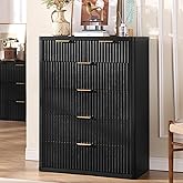 LEYAOYAO Fluted 6 Drawers Dresser for Bedroom, 42" Tall Modern Chest of Drawers with Metal Handle, Curved Profile Design,Blac