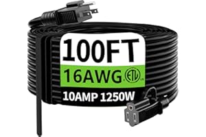 HUANCHAIN Indoor Outdoor Black Extension Cord 100 ft Waterproof, 16/3 Gauge Flexible Cold-Resistant Appliance Extension Cord Outside, 10A 1250W 16AWG SJTW, 3 Prong Heavy Duty Electric Cable, ETL