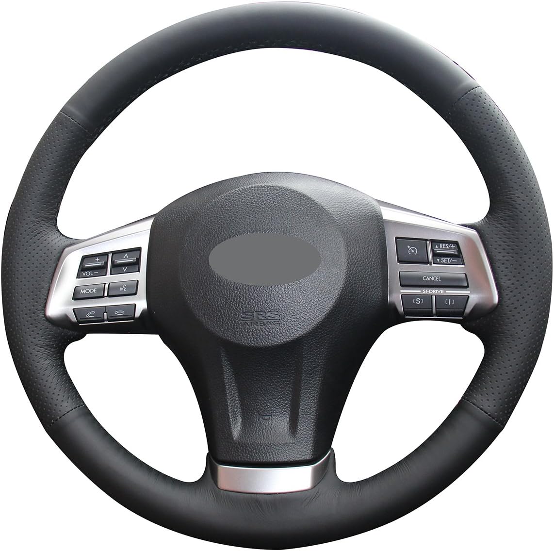 Loncky Black Genuine Leather Auto Custom steering wheel covers for 20142016 Subaru Forester