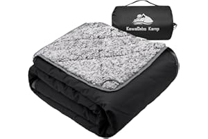 KawaGebo Kamp Sherpa Warm Outdoor Camping Blanket - Waterproof Stadium Blanket for Cold Weather, Camp, Sports Mom and Concert - Camping Quilt 80" X 58" (Black)