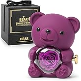 CIAPSK Preserved Rose Teddy Bear – Real Rose in Elegant Gift Box – Romantic Gift for Her – Perfect for Mother’s Day, Anniversary, Wedding, or Bridal Shower (Purple)