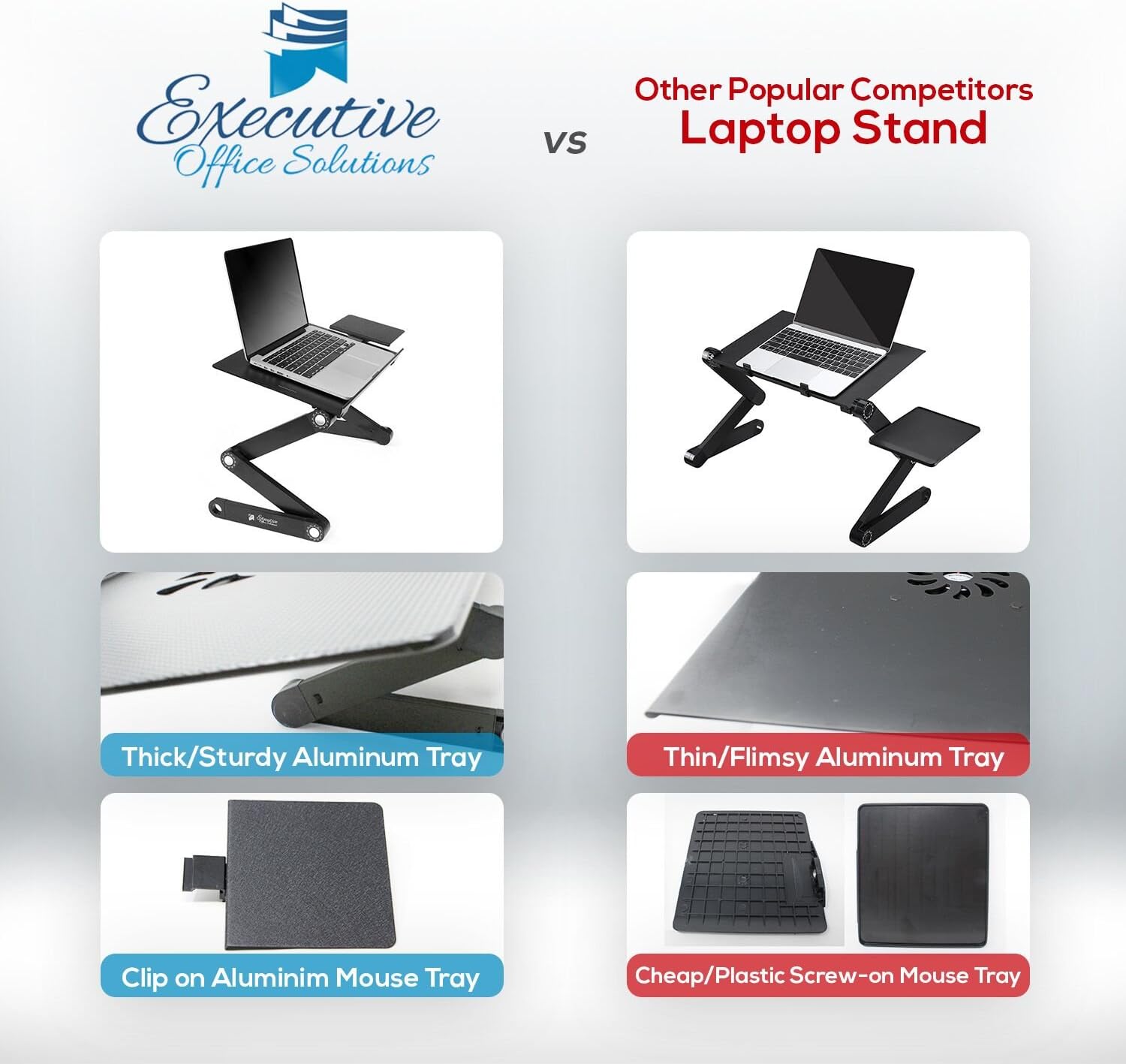 Executive Office Solutions Portable Adjustable Aluminum Laptop Desk/Stand/Table Vented w/CPU Fans Mouse Pad Side Mount-Notebook-MacBook-Light Weight Ergonomic TV Bed Lap Tray Stand Up/Sitting-Black: Computers & Accessories