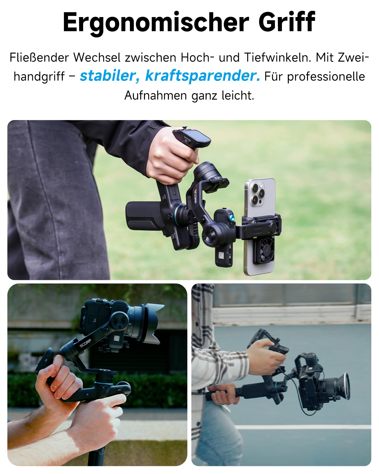 FeiyuTech [Offiziell] SCORP Mini 3 Pro All-in-One Gimbal – 3-Achsen Stabilizer mit abnehmbarem Fernbedienungsgriff, AI Gesichtserkennung & Vertikalmodus, für Canon/Sony/Fujifilm/Nikon/Handy/Actioncam 7