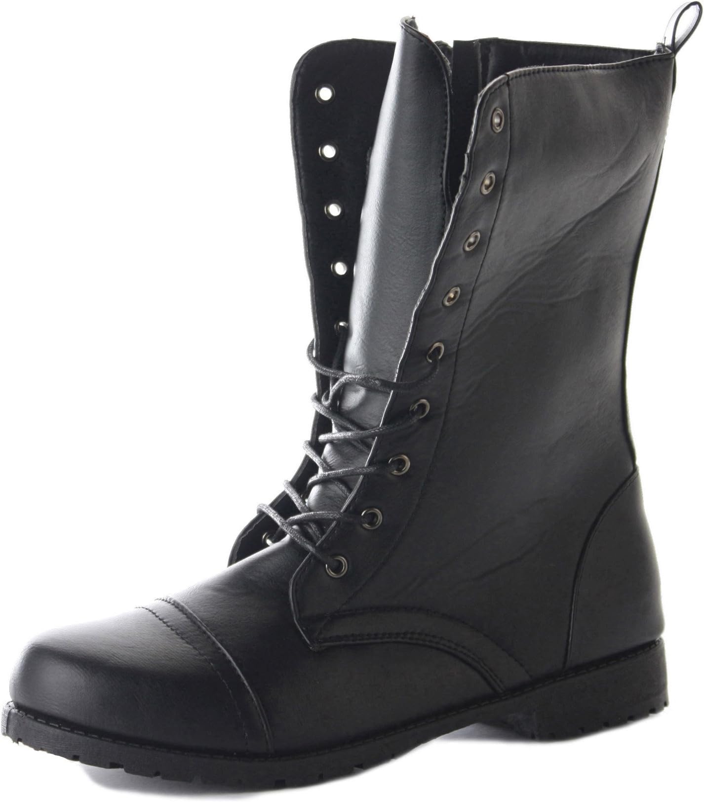 ShoeFashionistaWomens Lace Up Ankle Combat Army Style Black Ladies Military Worker Boots