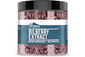 Earthborn Elements Bilberry Extract 200 Capsules, Pure & Undiluted, No Additives