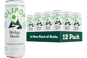 OLIPOP Sparkling Prebiotic Soda, Ridge Rush, Pantry Pack Packed with Prebiotics, Fiber, and Botanicals, Gluten Free, Vegan, GMO Free, 12oz Skinny Can (12 Pack)