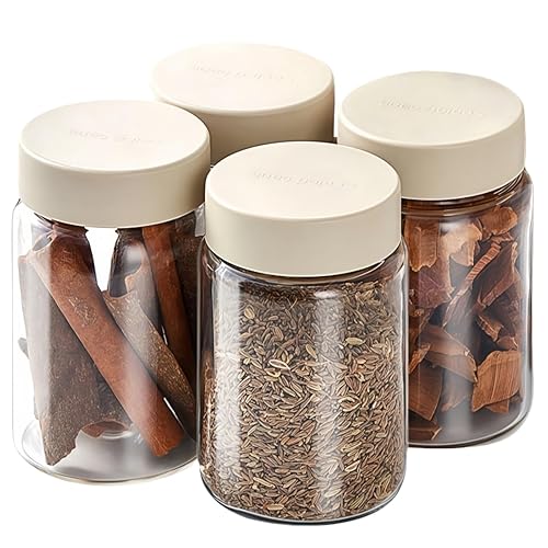 4 Pack 16 OZ Glass Storage Jars with Lids, Spice Jars with Screw Lid Leakproof, for Overnight Oats, Salad, Jam, Cereal, Canning, Food Prep, Yogurt, Spice, Sauce, Snacks (500ML-4Pack)
