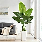 Lifelike Bird of Paradise Artificial Plant 5ft Faux Banana Leaf Tree with White Tall Planter for Home Decor - Perfect Indoor Silk Floor Plant for Living Room, Office, and Bedroom Ambiance Enhancement