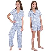 US Angels Girls Ultra Soft Button Down Pajamas, 3 Piece Pajama Set, pjs for teen girl, Size 7-16