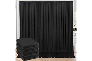 NSSONBEN 20ft x 10ft Wrinkle Free Black Backdrop Curtains for Parties, 4 Panels 5x10ft Silky Polyester Black Photo Backdrop Drapes for Wedding Graduation Birthday Party Photography Background