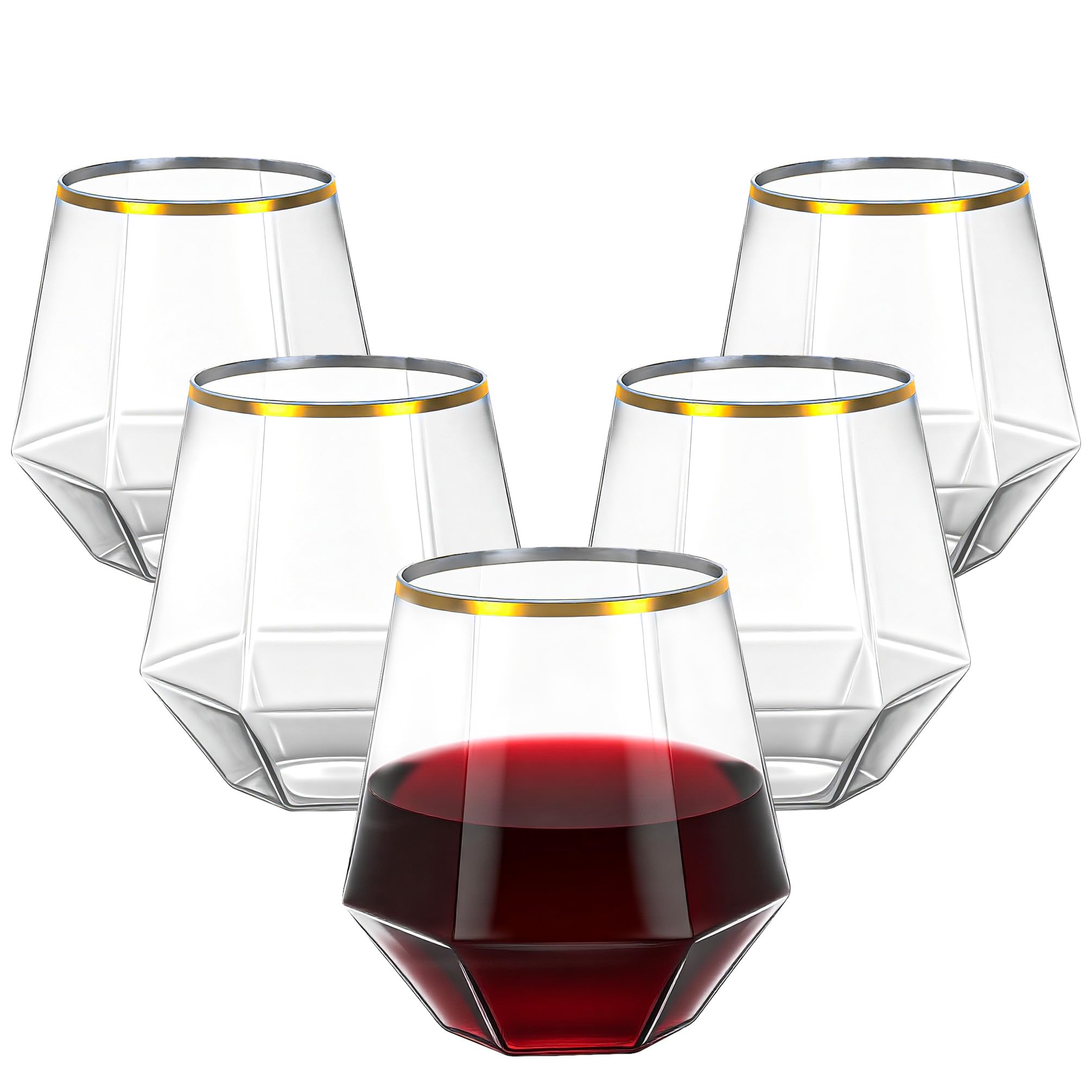 Photo 1 of Lullaby 40pcs Plastic Wine Glasses with Gold Rim, 12oz Clear Disposable Wine Cups for Champagne Whiskey Cocktail, Perfect for Parties, Weddings and Daily Use