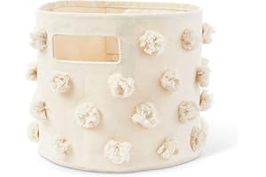Pehr Pom Pom Basket, Pint (Natural) | 100% Cotton Canvas Storage for Nursery, Playroom & Home | Decorative Organizer | 10”D x 9”H