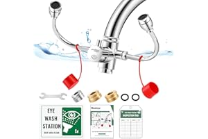 Huanyu Faucet Mounted Eyewash Station 360°Rotation Emergency Eye Wash Station Sink Attachment Adjustable Water Flow Direction Eye Wash Faucet for Lab Factory with 3 Adapters (Style C)