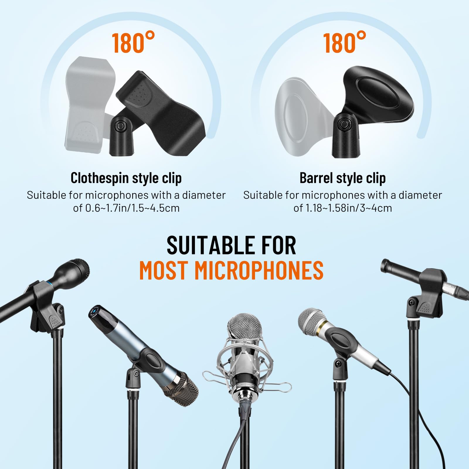 CAHAYA Microphone Stand Heavy-Duty Super Resistent Tripod Boom Universal Mic Stand with 2 Mic Clips for Most Mics Height Adjustable Mic Stand for Singing Wedding Performance CY0330
