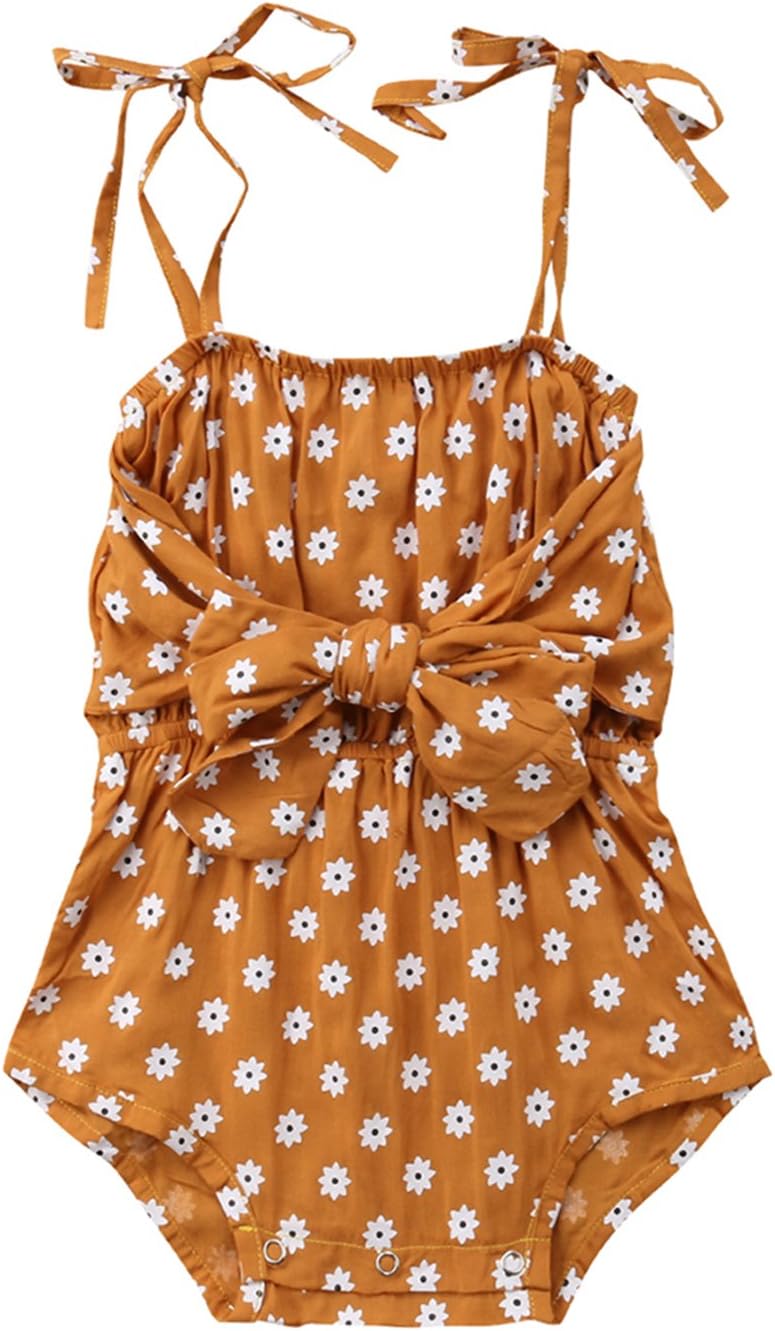 Newborn Baby Girls Floral Strappy Bow Romper Jumpsuit Sunsuit Summer Outfits