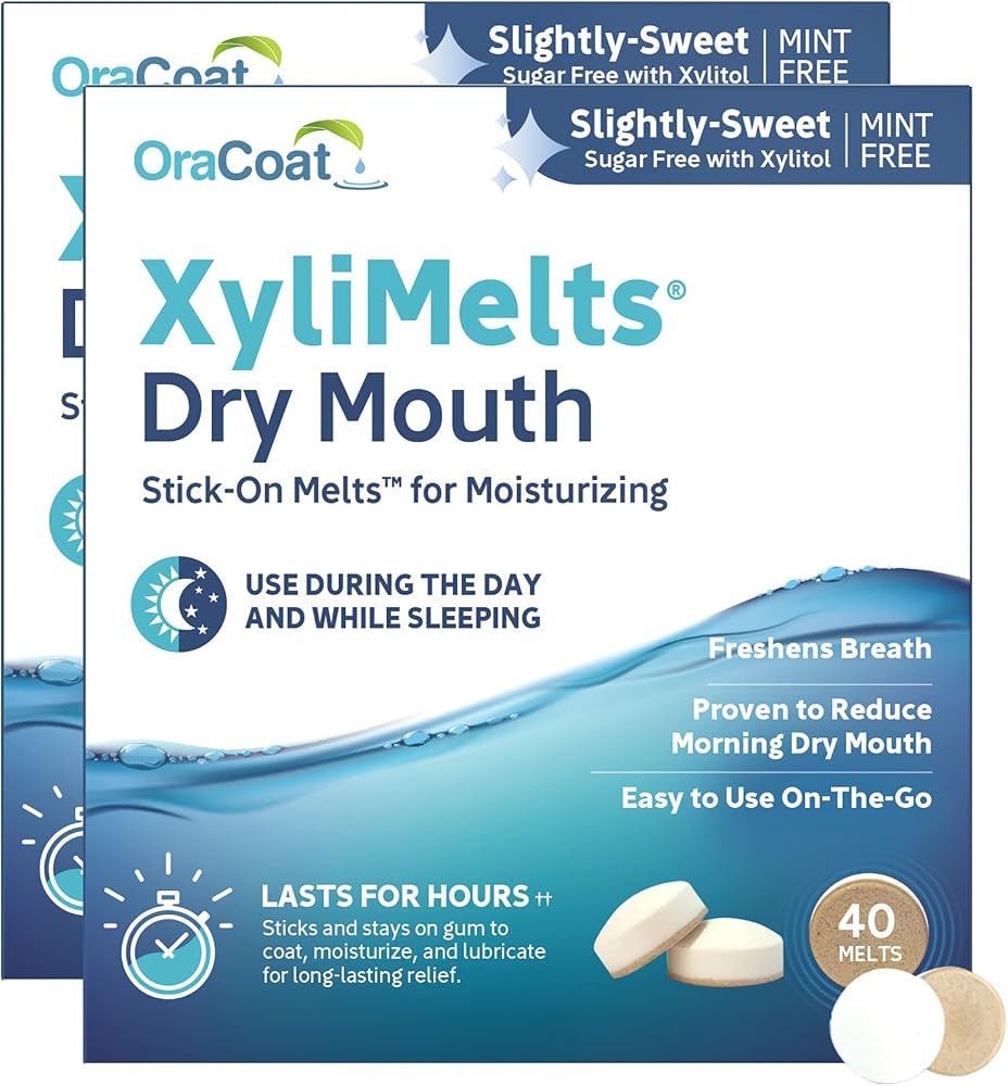 Oracoat XyliMelts for Dry Mouth Night Time or Day - Moisturizing Dry Mouth Adhering Discs, Sugar Free with Xylitol, 80 Count,