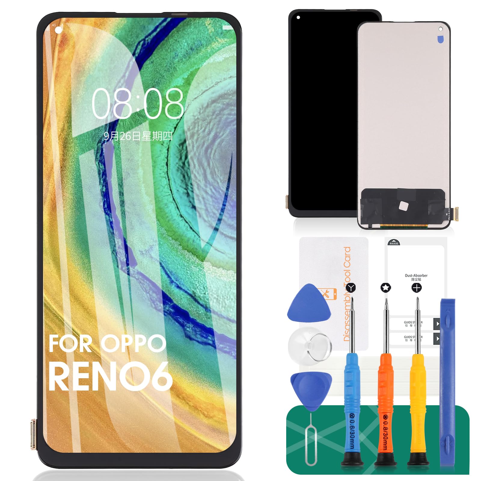 TFT For Oppo Reno6 4G LCD Display For Oppo Reno6 Z Screen Replacement For Oppo Reno 6 Touch Screen Digitizer Without Frame (Black,Without Fingerprint Recognition)