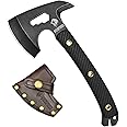 NedFoss Bison 9.8" Tactical Hatchet Axe, Tomahawk Hatchet with Genuine Leather Sheath and G10 Handle, Compact Camping Gear Bearded Axe, Multifunctional Survival Axe with Spike Tools, Camping Axe