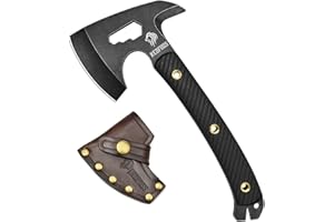 NedFoss Bison 9.8" Tactical Hatchet Axe, Tomahawk Hatchet with Genuine Leather Sheath and G10 Handle, Compact Camping Gear Bearded Axe, Multifunctional Survival Axe with Spike Tools, Camping Axe