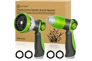 AUTOMAN Garden Hose Nozzle - 2 Pack, Thumb Control Sprayer, Slip-Resistant Water Nozzle, Extra 4 Washers, for Watering Plants Lawn & Garden, Cleaning, Washing Car, Showering Pets
