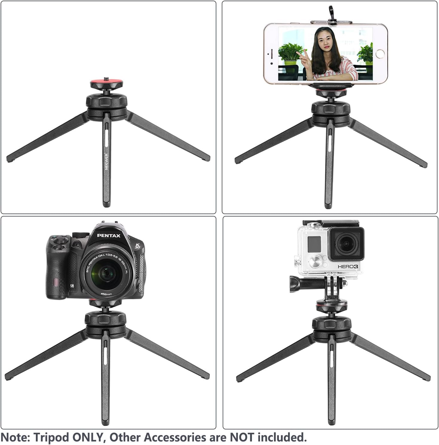 Neewer Mini Tabletop Tripod Stabilizer Grip, Lightweight Portable Aluminum Alloy Stand with Swivel Ball Head for DSLR Cameras, Smartphones, Video Camcorders up to 6.6 pounds/3 kilograms (Black) : Camera & Photo