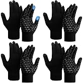 SATINIOR 4 Pairs Winter Gloves for Men Knit Warm Lining Cold Weather Gloves with Anti Slip Grips Touch Screen Texting Mittens