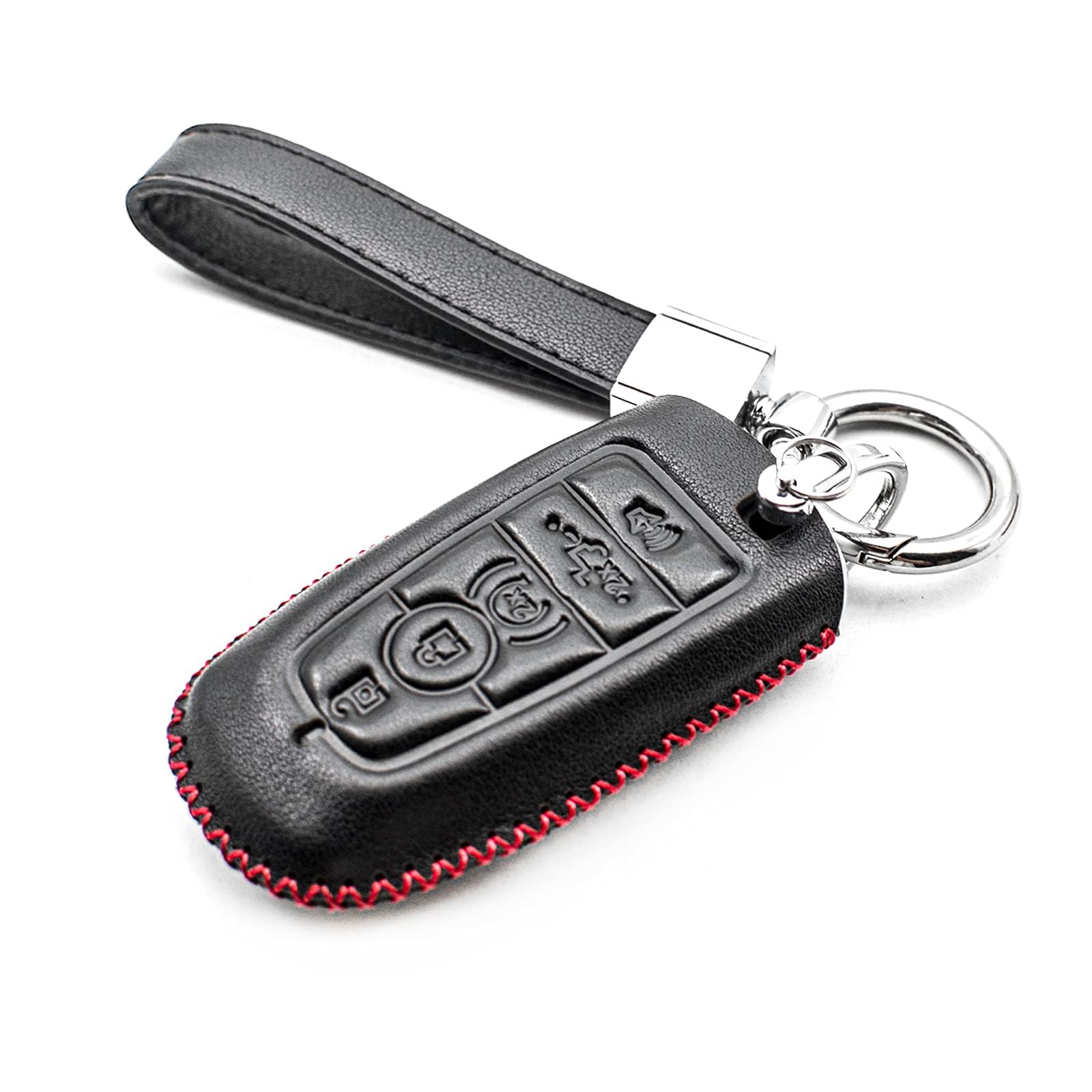MECHCOS Fit for Ford Bronco Edge Escape Expedition Explorer F-150 F-150 Lightning F-250 F-350 Super Duty Mustang Lincoln Nautilus Navigator Aviator Leather Key Fob Cover Case Accessories Black/Red