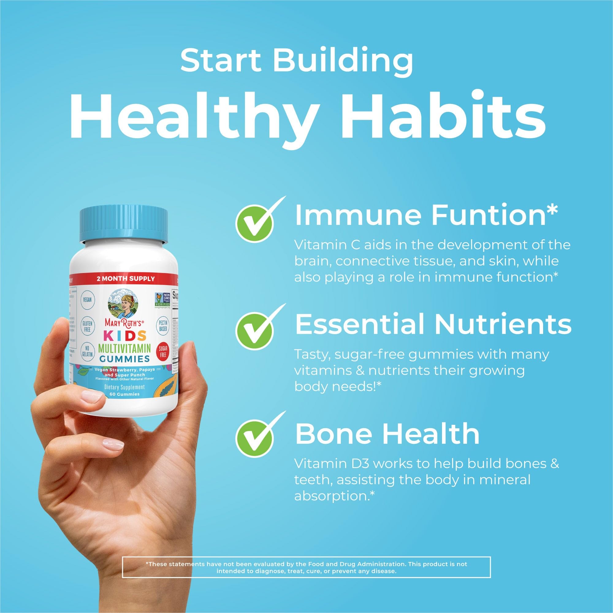 MaryRuth Organics Multivitamin and Probiotic Gummies (Strawberry) for Kids | Clean Label Project Verified® | Vitamins for Gut Health, Immunity, & Overall Wellness | Vegan, Non-GMO, Gluten Free