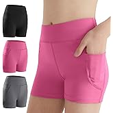 DIPUG Girls Volleyball Shorts 3 Pack with Pockets Kids High Waist Biker Shorts for Dance Yoga Cheer Gymnastics