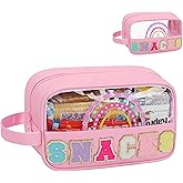 MONSTINA Snack Bag Clear Pouch, Makeup Travel Toiletry Bag, Clear Embroidery Letters Cosmetic Bag for Women Girls,Valentine's Gifts for Teens