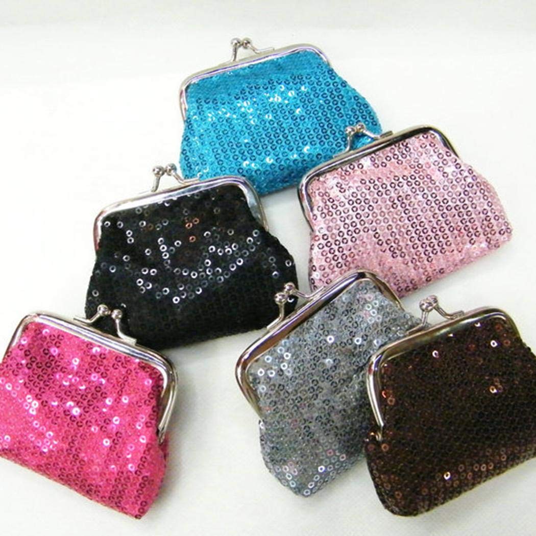 Pinsparkle Women Mini Solid Sequins Button Closure Coin Purse Handbag Coin Purses & Pouches