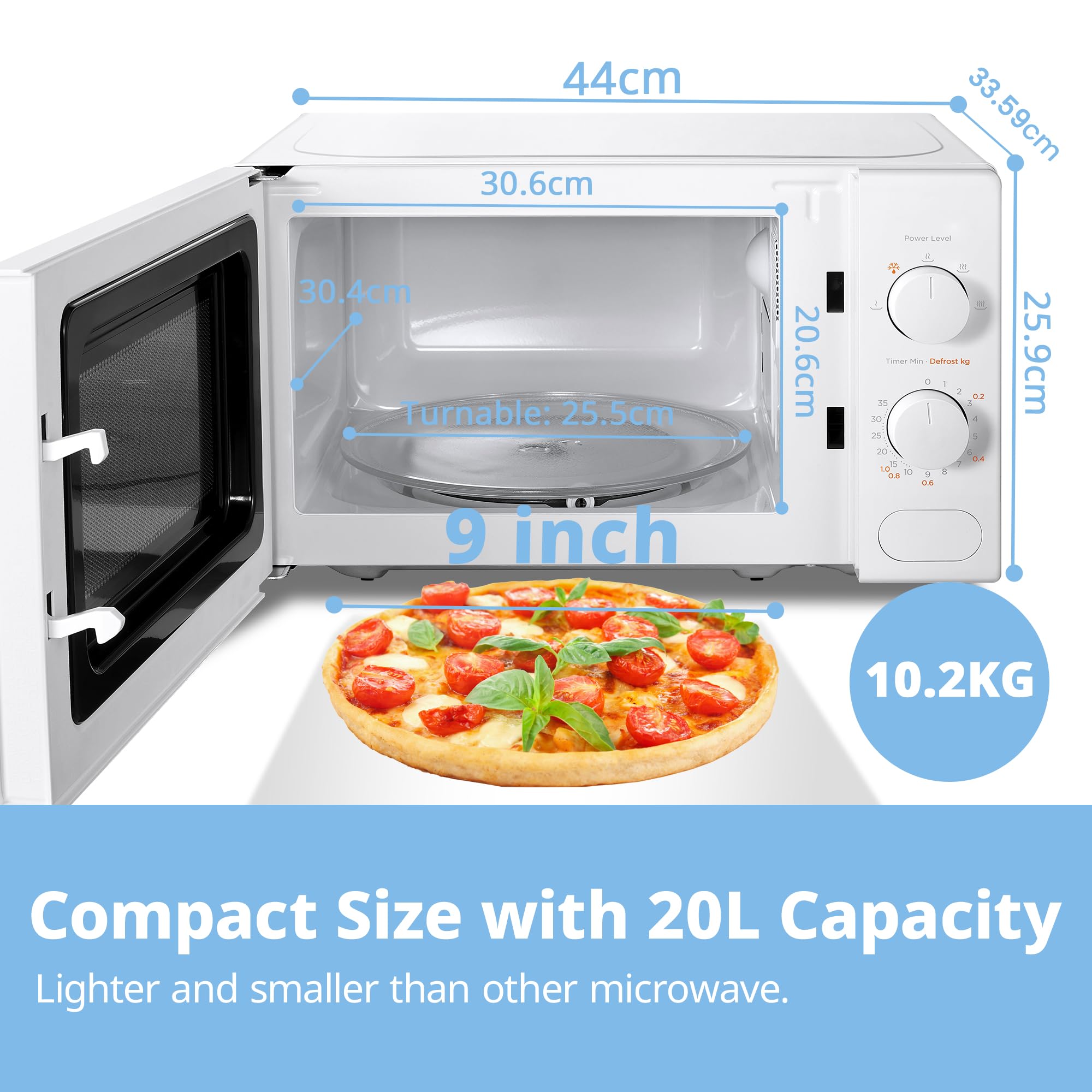 COMFEE' 700W 20L White Microwave Oven With 5 Cooking Power Levels, Quick Defrost Function, And Kitchen Manual Timer - Compact Design CM-M202CC(WH)