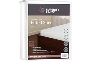 Superity Linen King Fitted Sheet Made from Cotton. Moisture Wicking Cotton Bed Sheet for Breathable, Dry, and Comfortable Night's Sleep. 200 Thread Count. (White)