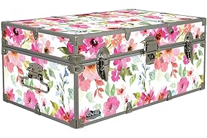 C&N Footlockers Designer Storage Trunks - Nature Themes - 32 x 18 x 13.5 Inches - Durable and Built to Last - Lockable (Floral Watercolor)