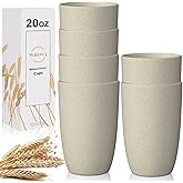 Wrova Wheat Straw Cups 6 PCS Good Alternative to Plastic Reusable Cups 20 oz Unbreakable Drinking Cup Reusable Dishwasher Safe Water Plastic Glasses Beige