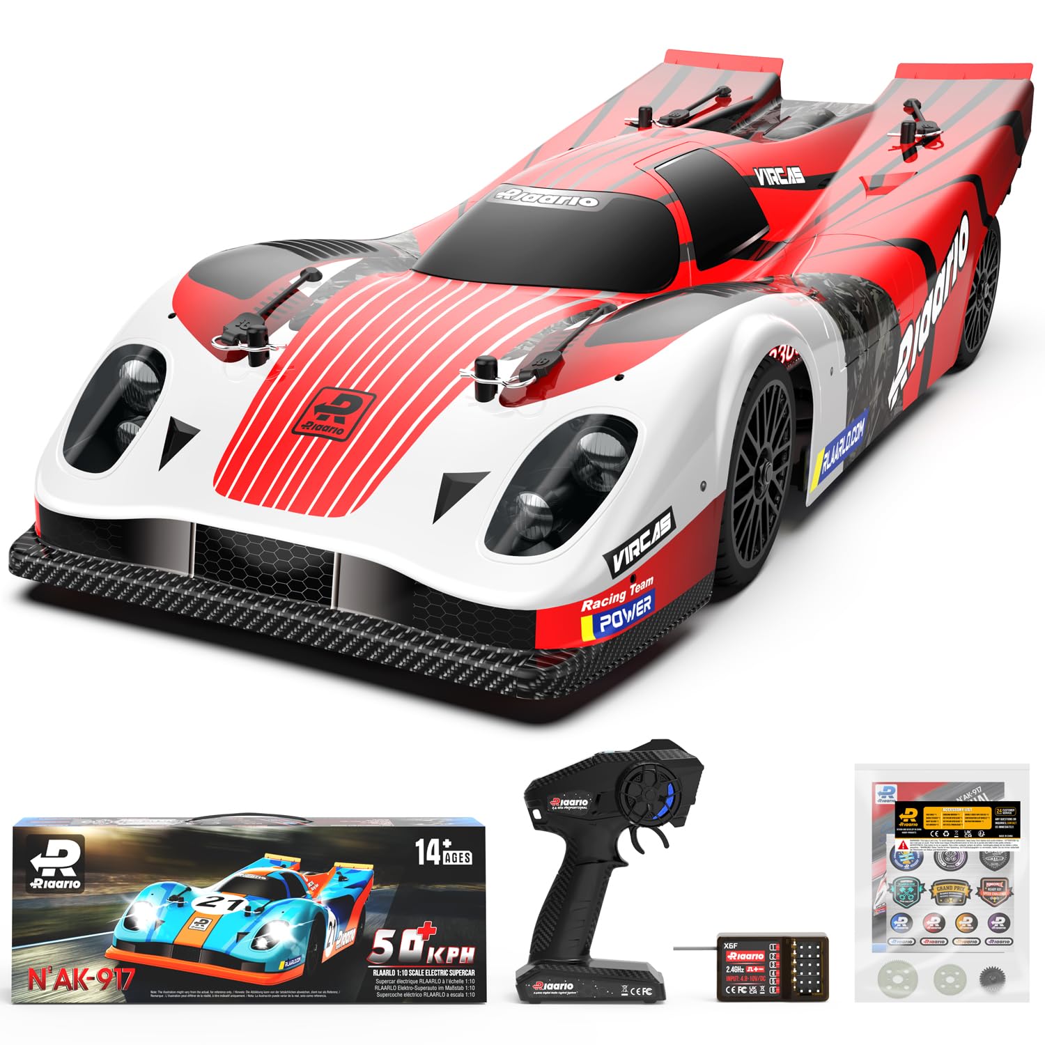 AMORIL 1/10 AK-917 Fast RC Cars for Adults, Top Speed 60 KM/H On-Road RTR Supercar with 80A Brushed ESC,550 13T Motor and 1 * 3300 mah Battery, Red