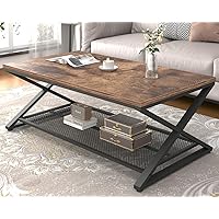 LVB 47-Inch Coffee Table with Storage, Farmhouse Wood & Metal Storage Centerpiece for Living Room, Industrial 2-Tier Rectangu