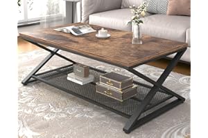 LVB 47-Inch Coffee Table with Storage, Farmhouse Wood & Metal Storage Centerpiece for Living Room, Industrial 2-Tier Rectangu