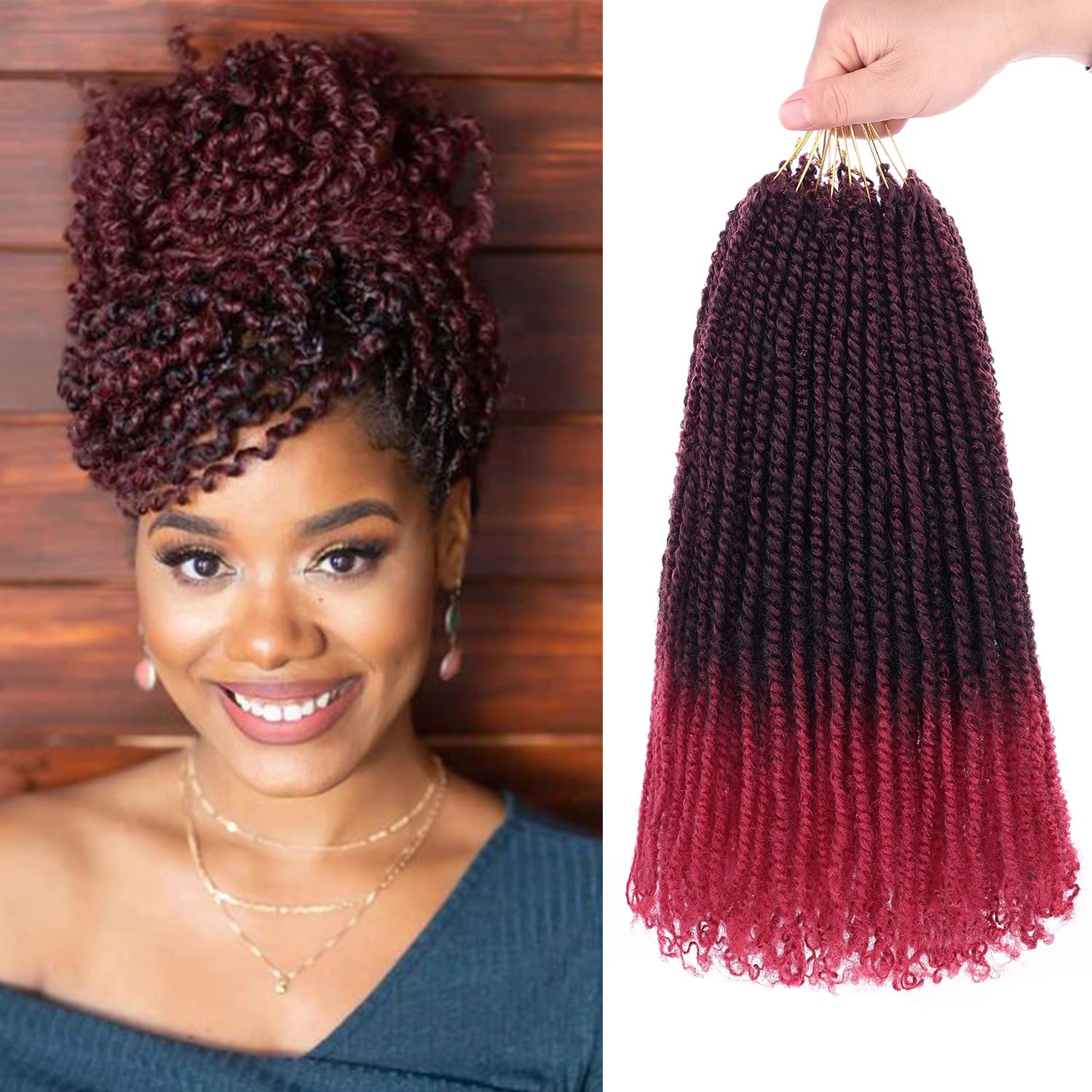 Mscat 12 Inch 9 Packs Micro Twist Crochet Hair Bob Braids Pre-Looped Ombre Burgundy Mini Passion Twist Senegalese Extensions โ image 1