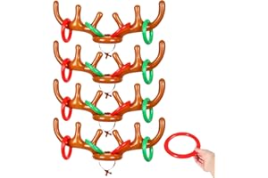 QUAAM 4 Pack Inflatable Antler Ring Games, Inflatable Reindeer Antler Hat with Rings for Christmas Party Toss Game Family Carnival Xmas(4 Antlers 16 Rings)