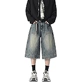 DOSLAVIDA Baggy Jorts Mens Denim Shorts Summer Jean Shorts Loose Casual Fashion Capri Jeans