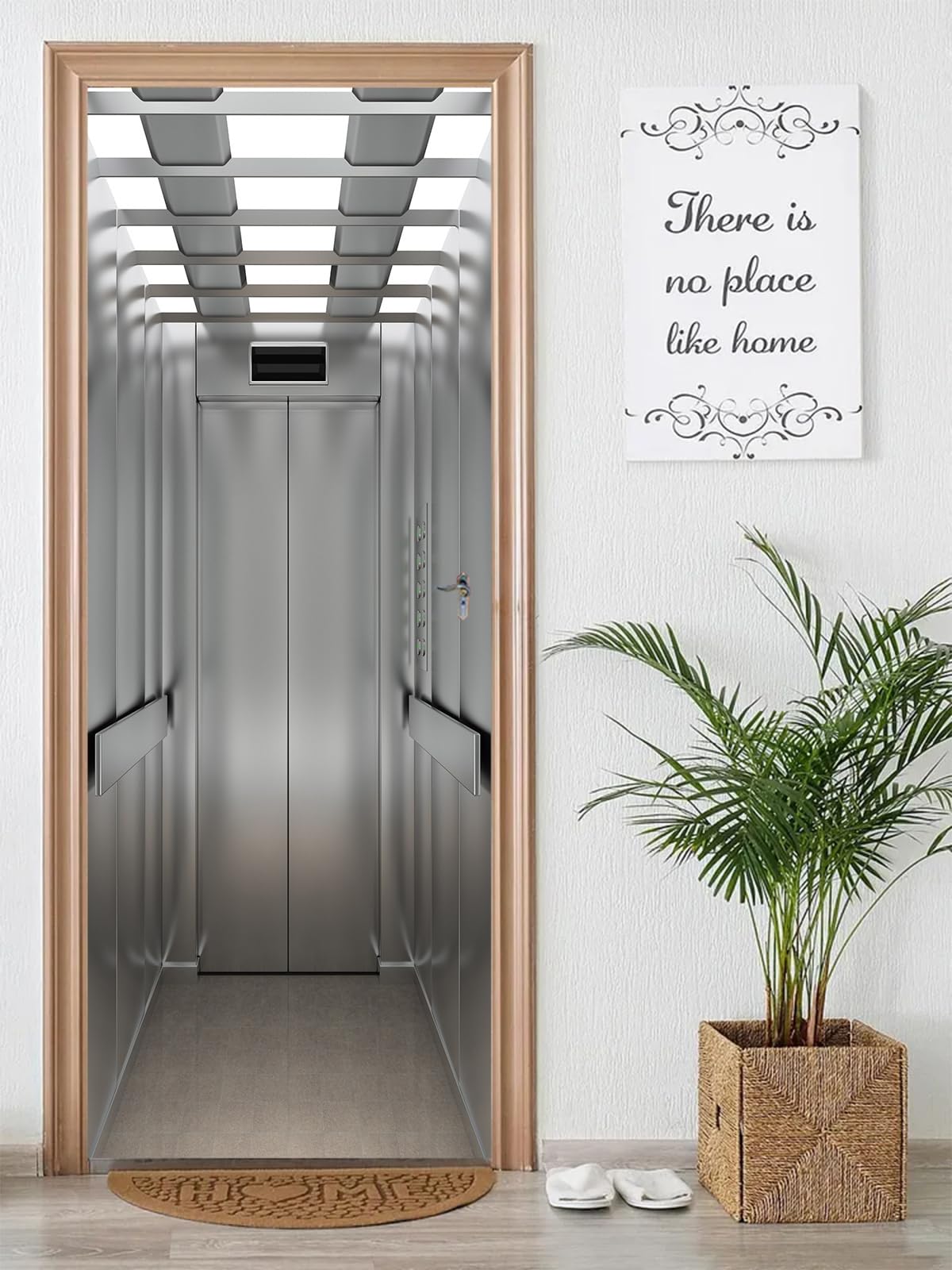 FLFK 3D Elevator Door Murals Peel and Stick 77x200cm-Self-adhesive Door Sticker Decals Wallpaper Poster for Home Decor(2Pcs/Set)