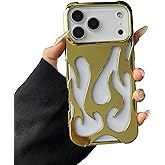 LUVI Compatible with iPhone 17 Pro Max Flame Bumper Case Electroplate Glossy Hollow Cooling Heat Dissipation Fashion Unique Protection Shockproof Cover for Women Girls Man Gold