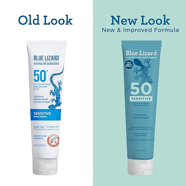 BLUE LIZARD SENSITIVE MINERAL SUNSCREEN WITH ZINC OXIDE 50+ WATER RESISTANT UVAUVB PROTECTION WITH SMART CAP TECHNOLOGY FRAGRANCE FREE, SENSITVE, SPF 50 – – TUBE, UNSCENTED, 5 FL OZ