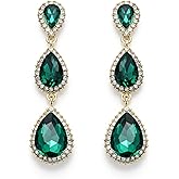 EleQueen Women's Gold-tone Austrian Crystal Teardrop Pear Shape 2.5 Inch Long Earrings